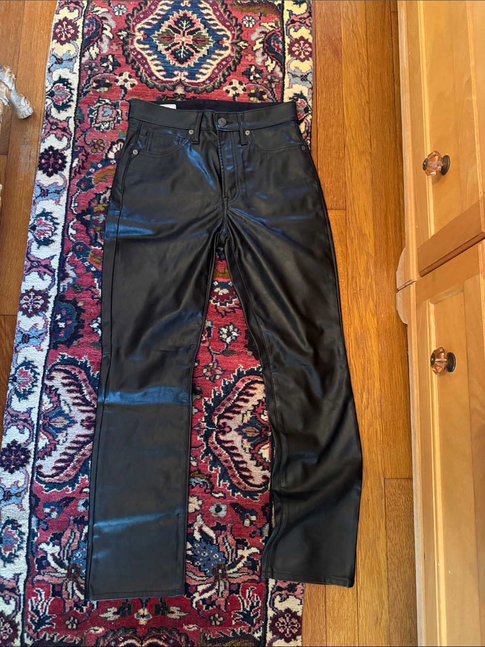GAP Black Faux Leather Straight Leg Pants